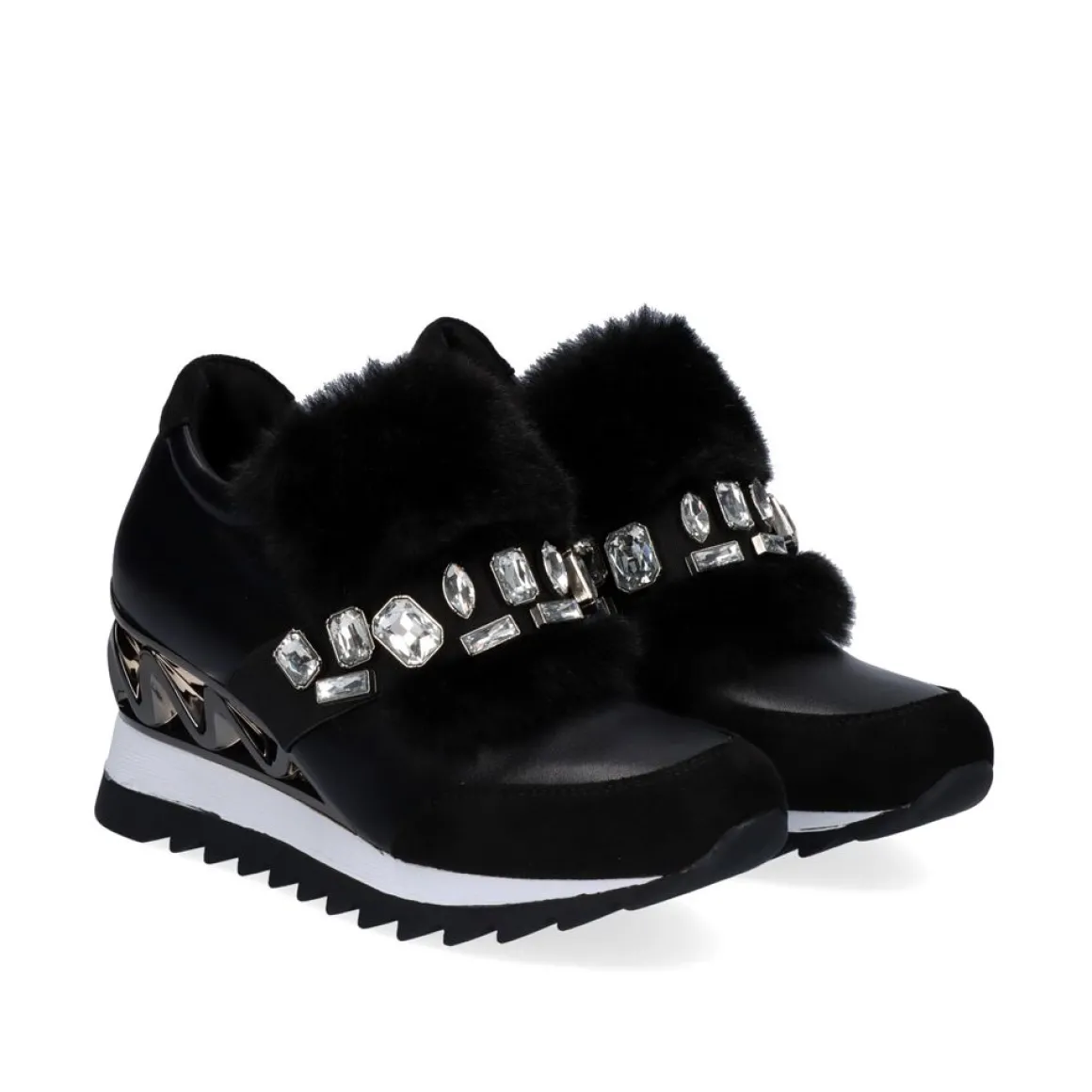 Sneaker Cabelo Com Cunha Y2326-H522 Em Preto