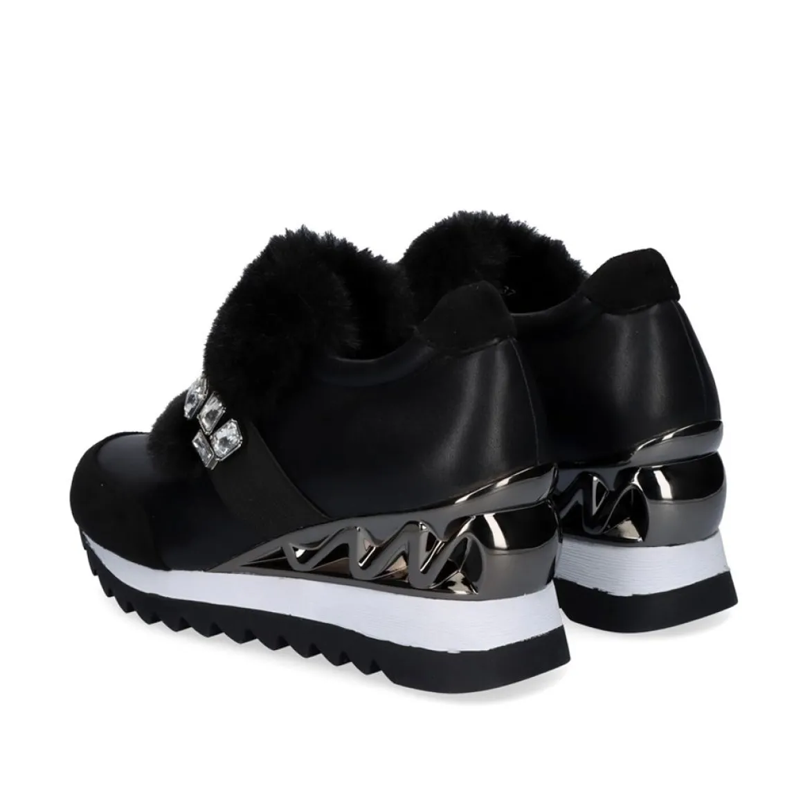 Sneaker Cabelo Com Cunha Y2326-H522 Em Preto