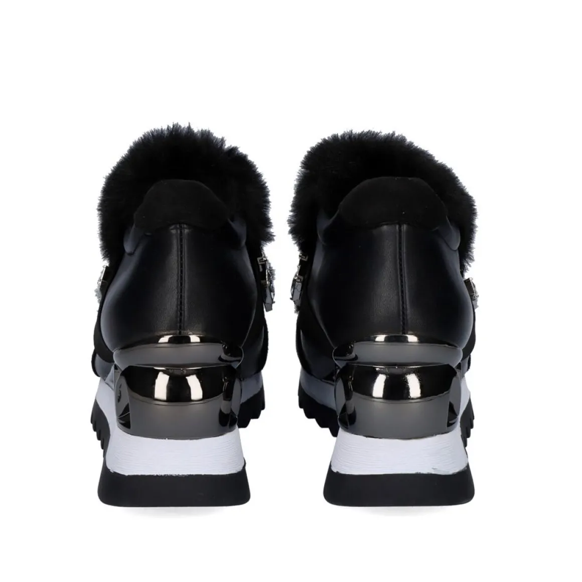 Sneaker Cabelo Com Cunha Y2326-H522 Em Preto