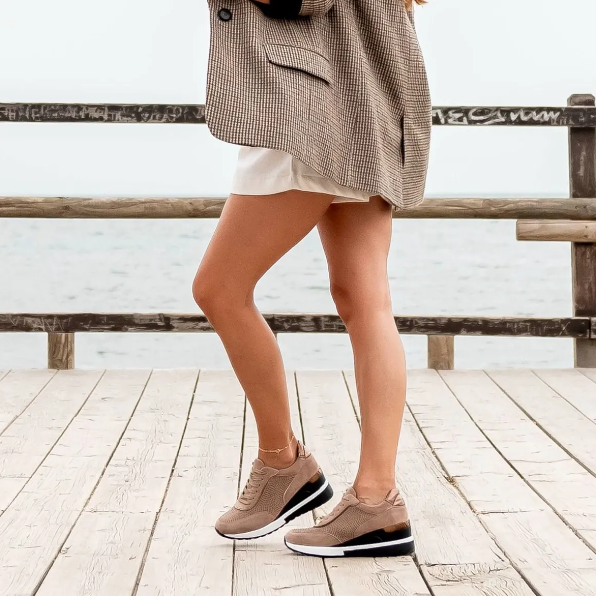 Sneaker Plataforma Ex25 Em Camel