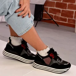 Sneaker Plataforma Rg2210 Preto-Vermelho